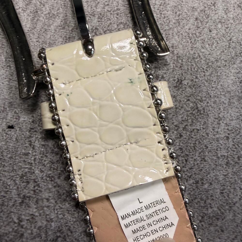 Cream Leather Embellished Rhinestone Belt - Picture 6 of 7